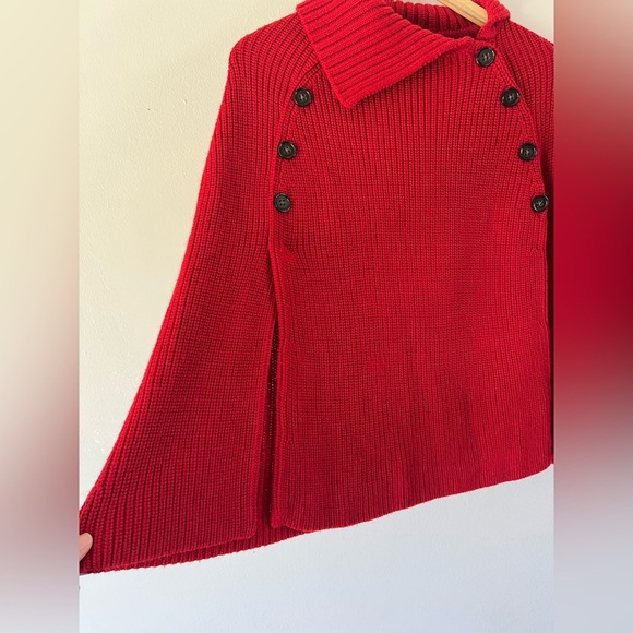 Banana Republic Heritage Double Breast Wool Blend Red Chunky Knit Cape Size XS/S - Picture 3 of 7